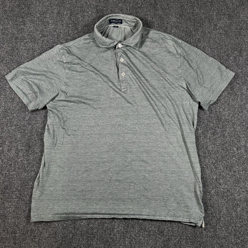 Peter Millar Crown Crafted Men's M Green Short Sleeve Button Polo Shirt Modal